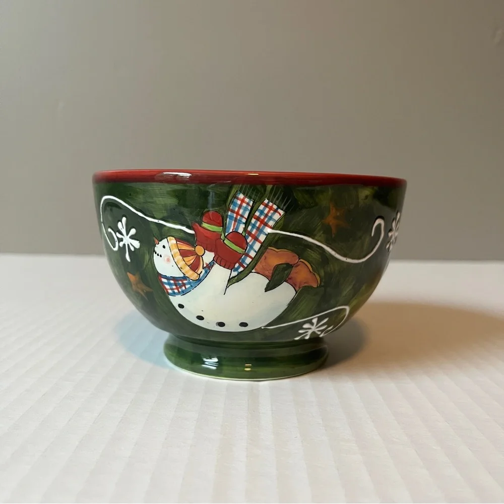 VTG Certified International Hand Painted Winter Fun Snowman Bowl Susan Winget